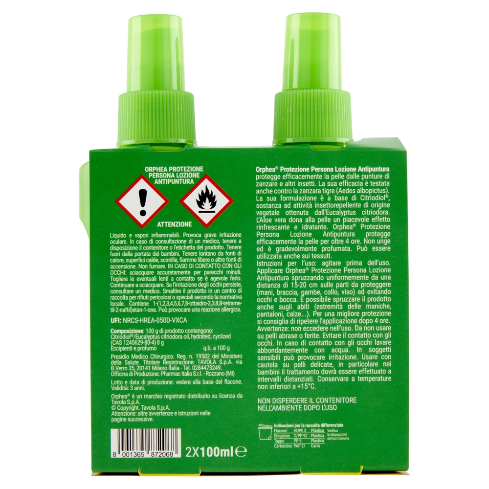 Orphea Lozione Antipuntura vegetale Family 2 x100 ml